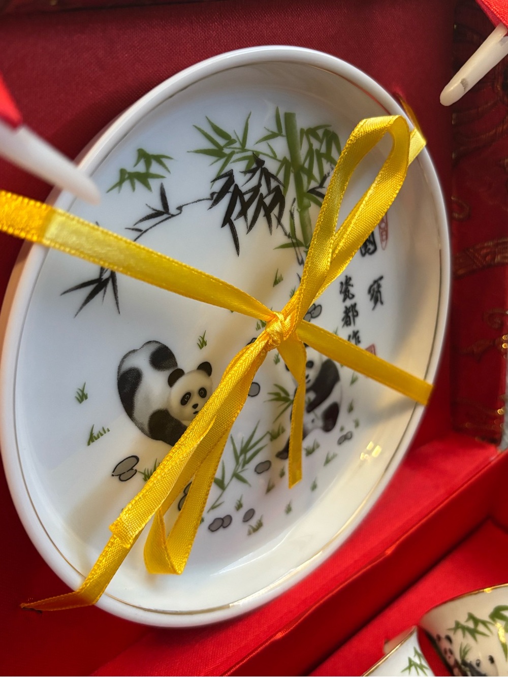 Vintage Chinese Porcelain Miniature Panda Tea Set in Original Red Brocade Box - Picture 6 of 8